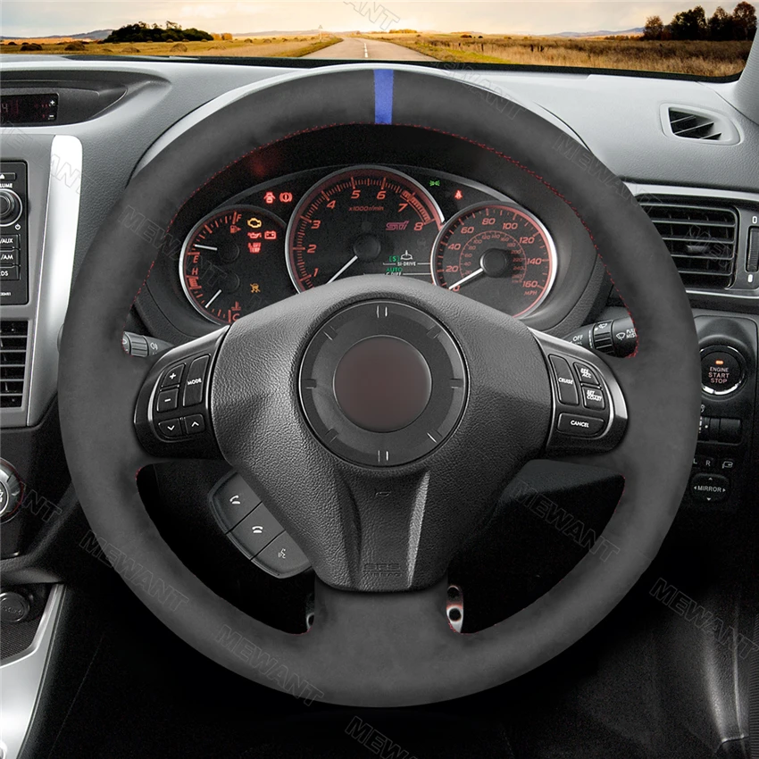 MEWANT Black Alcantara Car Steering Wheel Covers Wrap for Subaru Impreza WRX STI 2007 2008 2009 2010 2011 2012 2013-2014