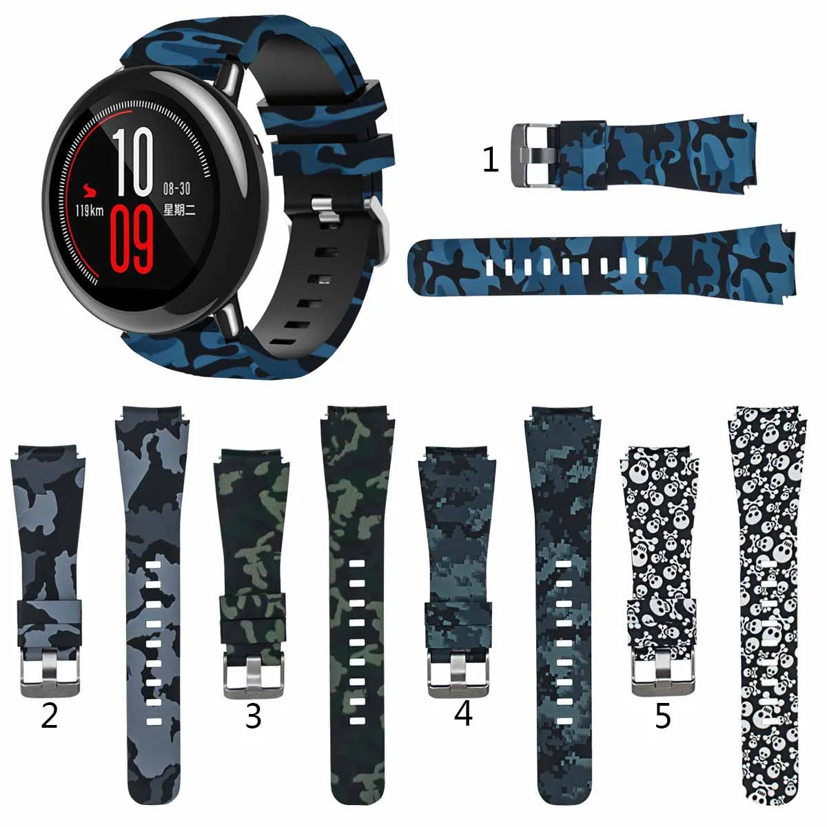 Camo Silicone Strap Band for Huami Amazfit PACE for Huami Amazfit Stratos 2 2S 3 Replacement band 22mm