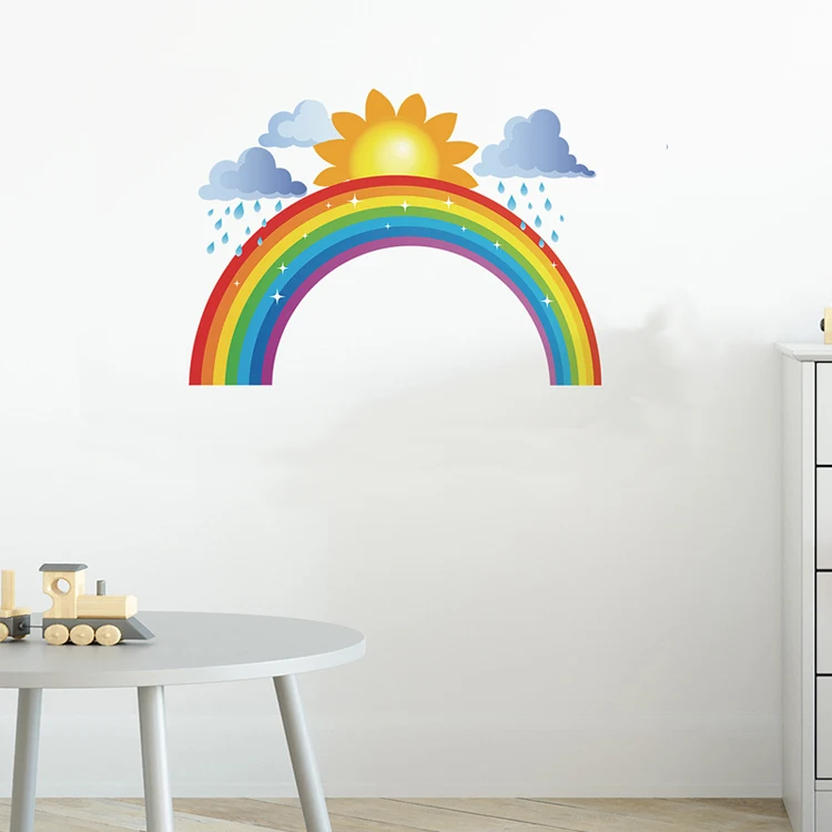 Regenbogen-Wolken, Regen, Sonne, Wandaufkleber, Heimdekoration für Baby- und Kinderzimmer, Schlafzimmer-Dekoration, Cartoon-Tapete, selbstklebende Aufkleber – Detail 5