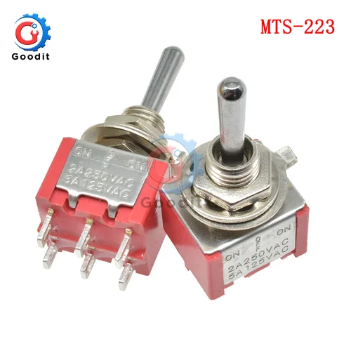 5pcs 미니 3 위치 6Pin 토글 스위치 MTS-223 듀얼 리셋 전원 스위치 자동 리셋 토글 스위치 AC 250V 2A/ AC 5A 120V 