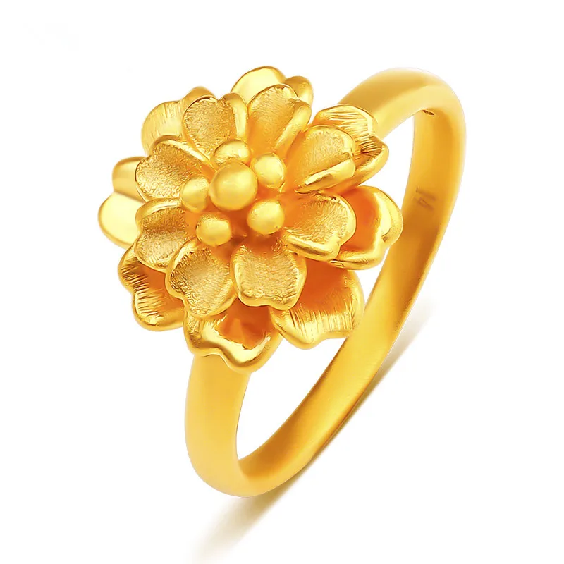 

Genuine Pure 999 24K Yellow Gold Ring 3D Women Blooming Flower RING Best Gift US Size:4-8.5