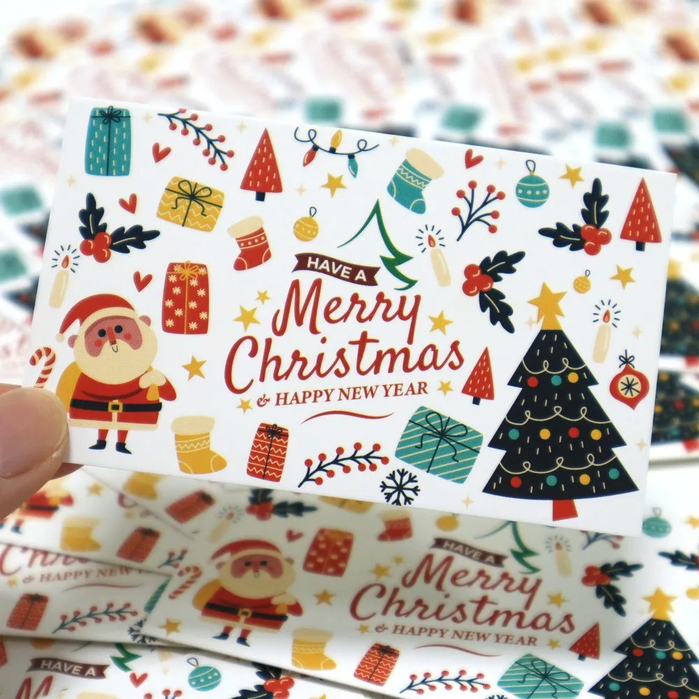 30Pcs Merry Christmas Gift Cards Greeting Card Christmas Tree Stickers Cute Design For 2022 New Year Gift decoration card