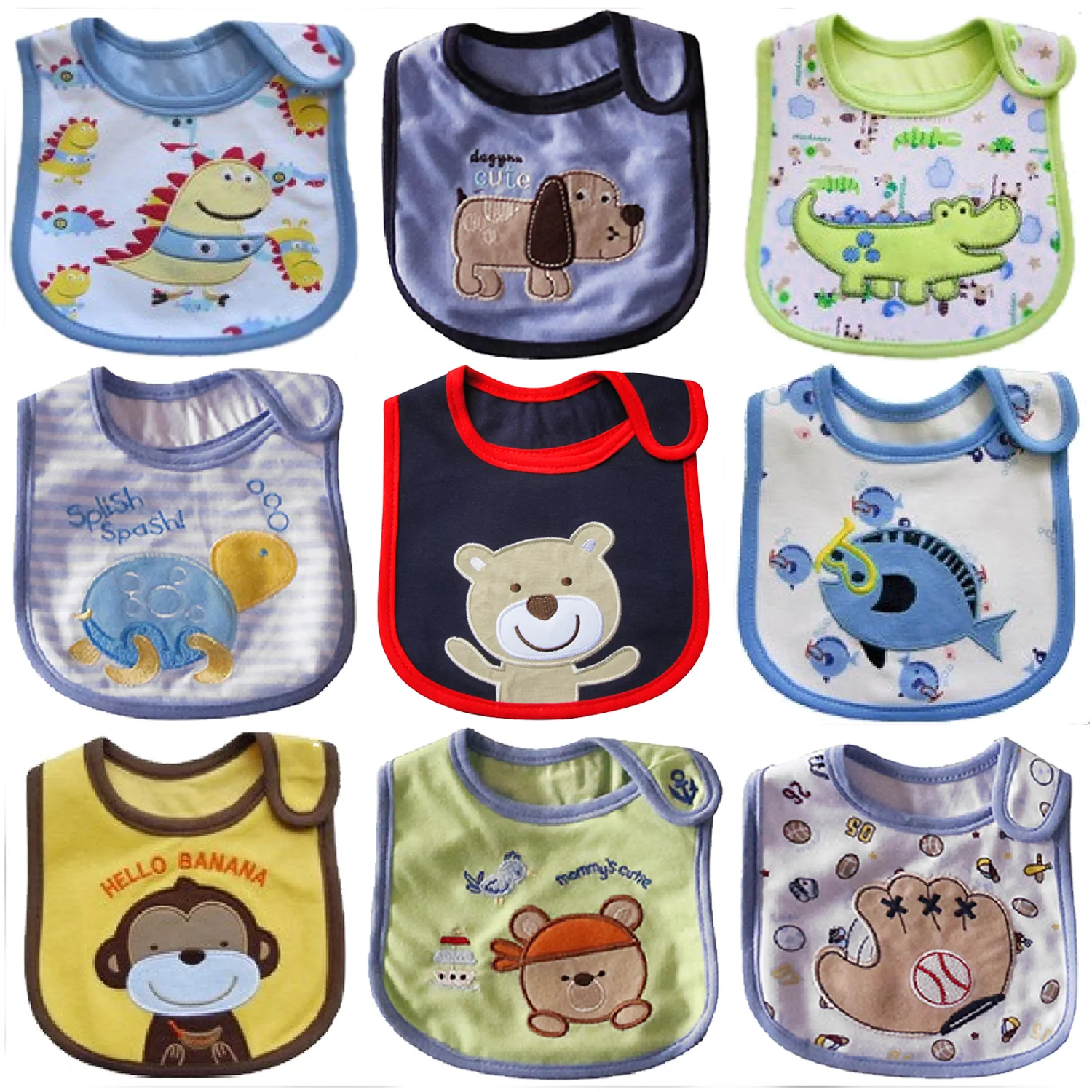 9pcs/Set Baby Bibs,Waterproof Cotton Bib Feeding Scarf,Print Cartoon Bibs For Children Boy Girl Newborn Bandanas Burp Cloths