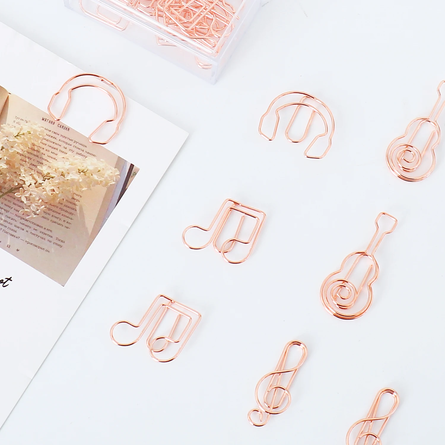 10pcs/box Metal Note Paper Clip Music Note Bookmark Headset Planner Clips Mini Clip Rose Gold Papelaria Rosegold Metal Clips