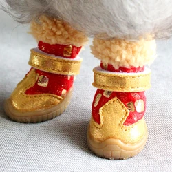 Gold Bling Chihuahua Yorkie Dog Shoes Casual Red Black Winter Snow With Fur PU Pug Pet Footwear Grooming Pitbull Dachshund Puppy