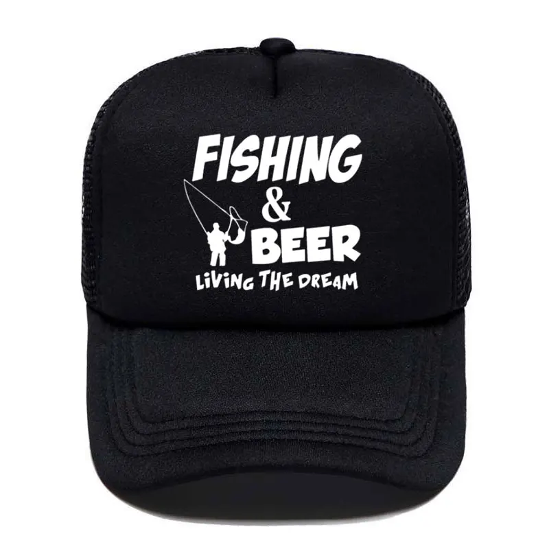 Fishinger Beer Fish Living The Dream Fisherman Printing Baseball Cap Men Women Parent-child Hats Mesh Visor Outdoor Sun Hat