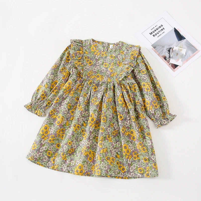 Girls Dress 2020 Autumn New Ruffles Sweet Long-Sleeved Dress Children Baby Kids Spring Princess Flower Dress Children Clothing