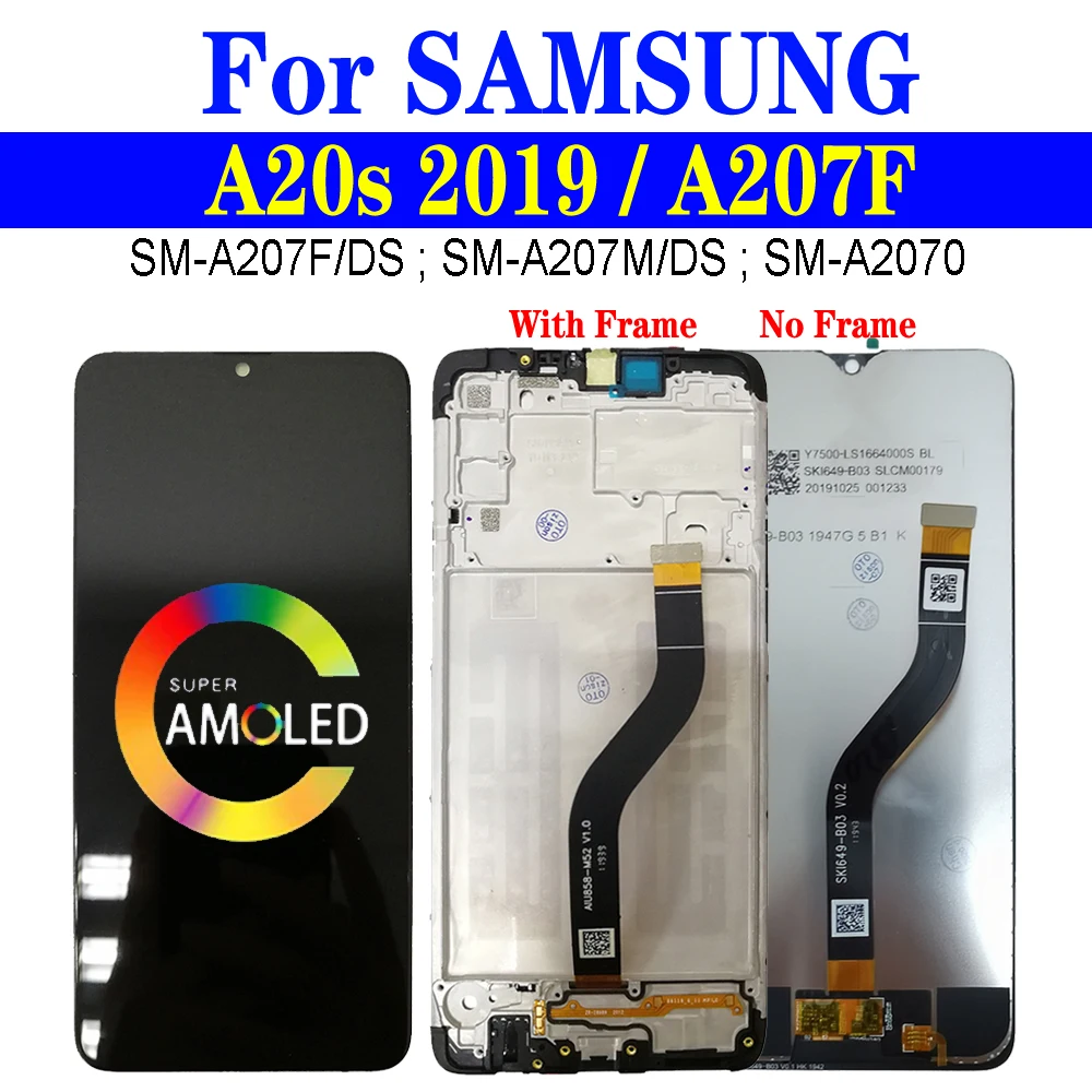 Super AMOLED A20s Display For Samsung Galaxy A20s 2019 LCD With Frame SM-A207F/DS A207M Display Screen Touch Digitizer Assembly