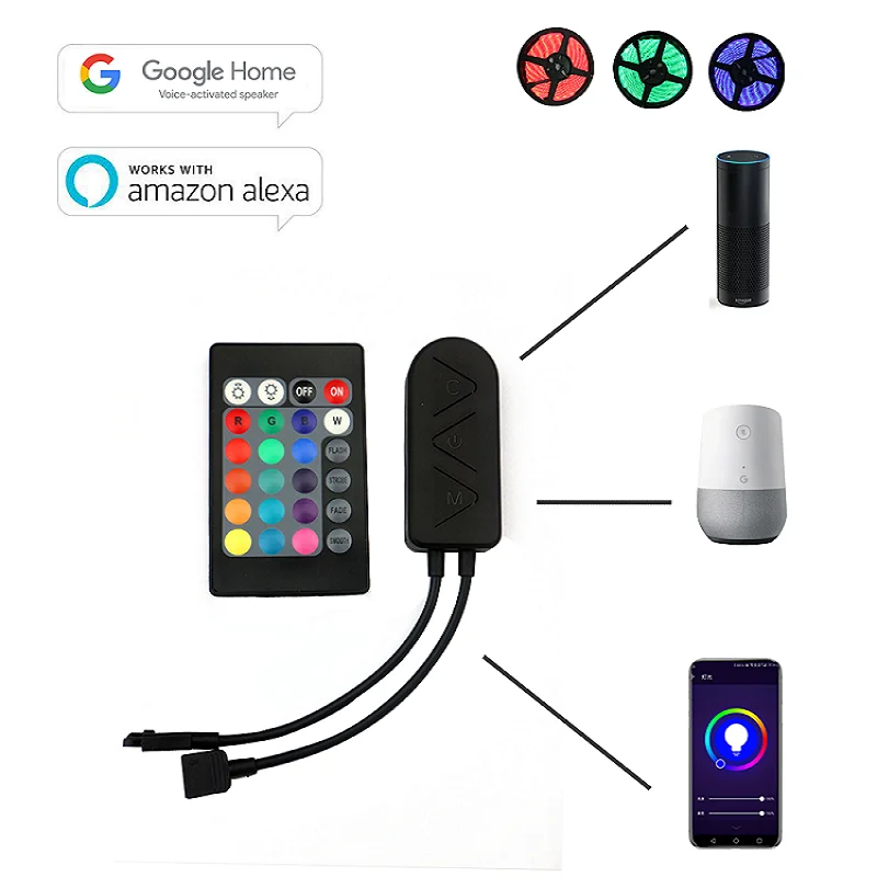 Tira de luces LED RGB WiFi, 12V, SMD5050, 32,8 pies/10M, lámpara que cambia de Color, aplicación inteligente, funciona con Alexa y Google Home para Decoración