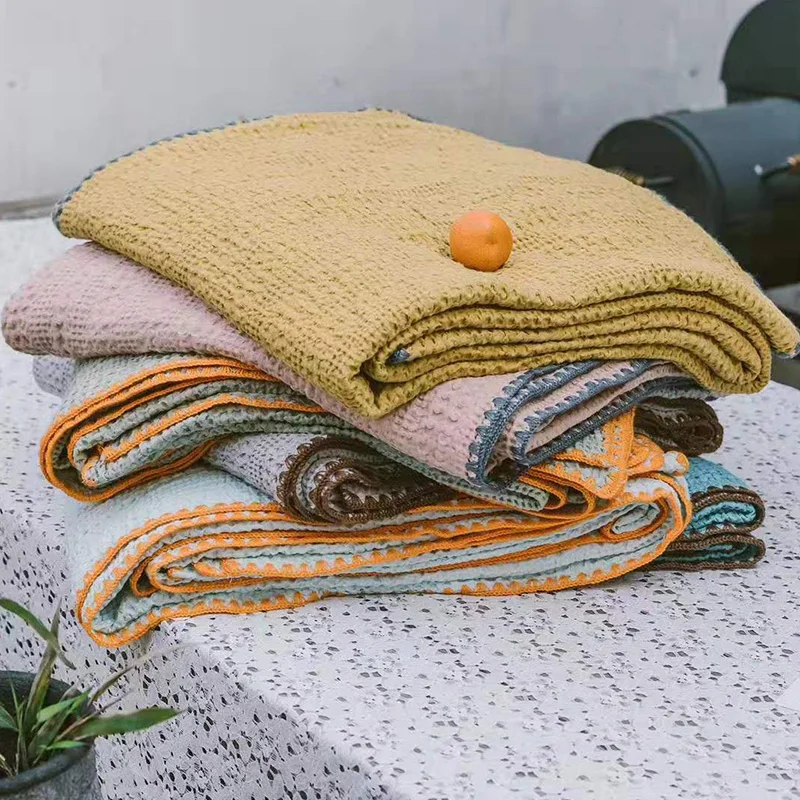 Cotton Knitted Wool Blanket Solid Color Home Sofa Cover Towel Single Air-conditioned Blankets Office Nap Blanket Jacquard Quilt