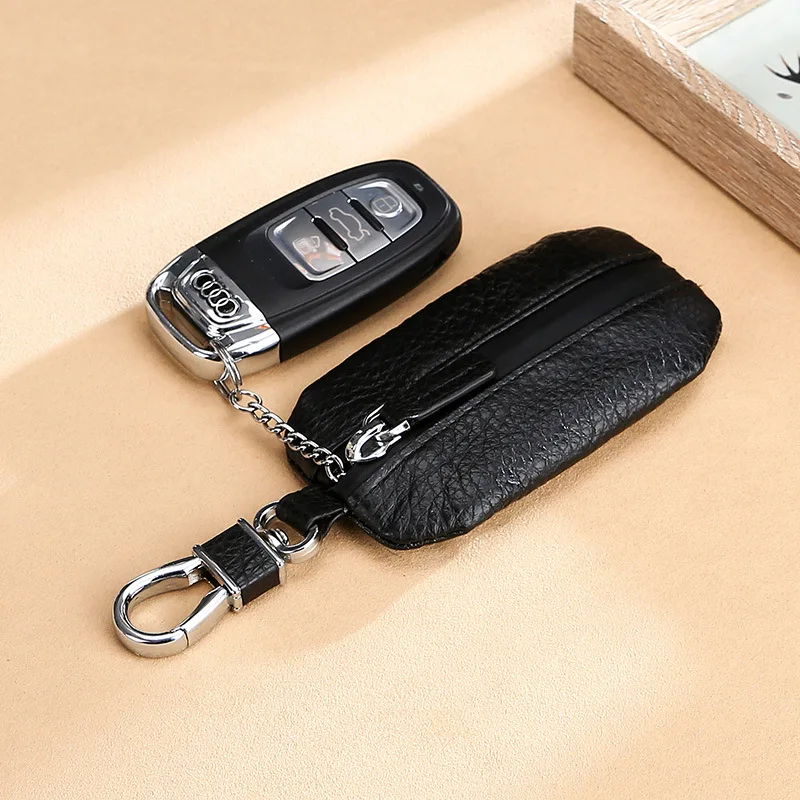 New Men Women Car Keychain Genuine Leather Wallets Coin Purse Zipper Bag Kay Case Housekeepers Purse Keychain Key Pouch