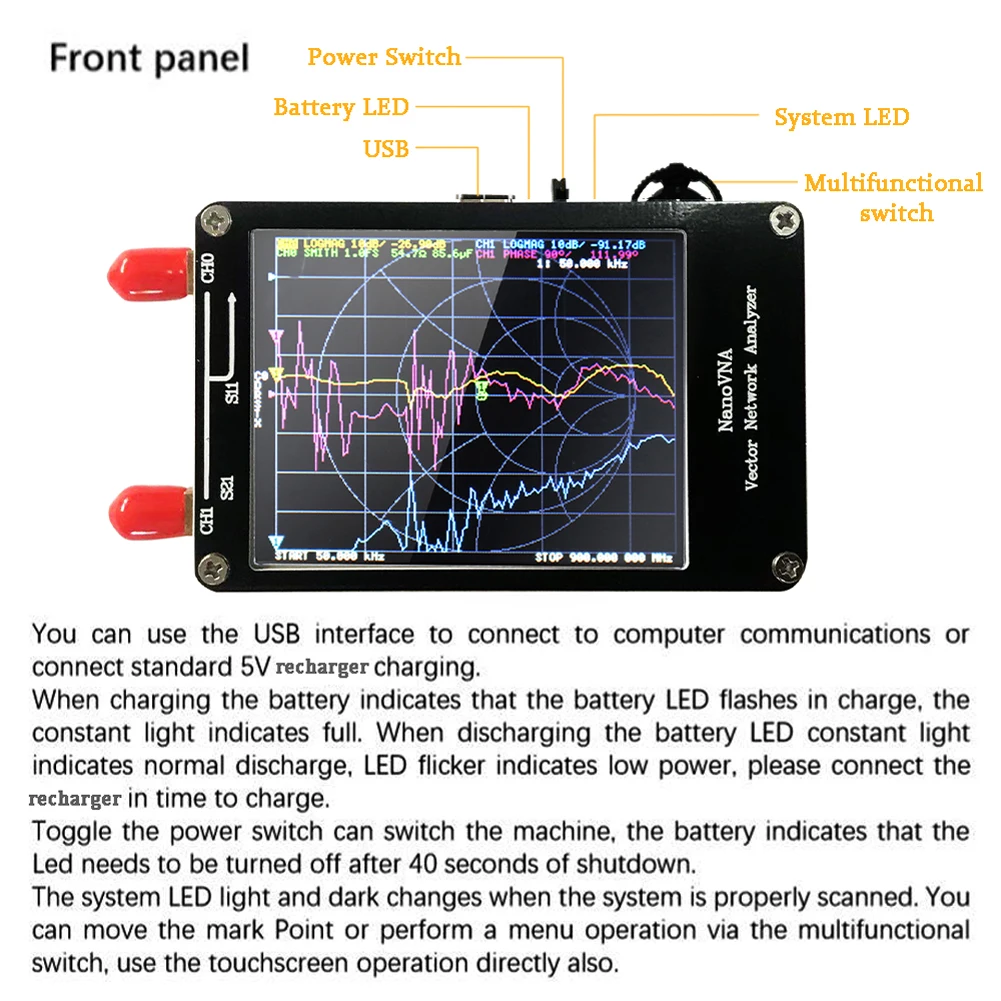 Handheld Vector Network Analyzer 50KHz-900MHz Digital Touching Screen Shortwave MF HF VHF UHF Antenna Analyzer Standing Waves