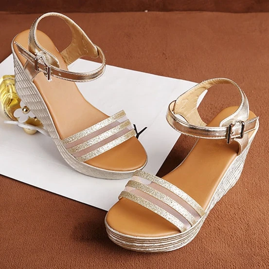 Summer Fashion Gladiator Sexy Women Sandals Platform Ankle Strap Gold Wedge Thick High Heels Open Toe Sandal Ladies Shoes G0065