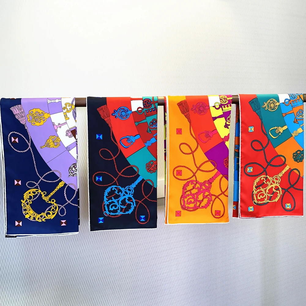 

90cm Square Scarf Foulard Bandana Brand Hijab Scarf Women Twill Silk Shawl Handmade Curled Key rope tassel Beach Towel