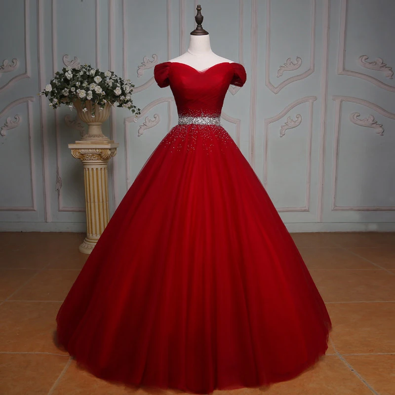 Puffy Ballkleid Quinceanera Kleider 2022 Perlen Kristalle Süße 16 Jahre Geburtstag Party Kleider Rot Vestido De 15 Anos Heißer verkauf