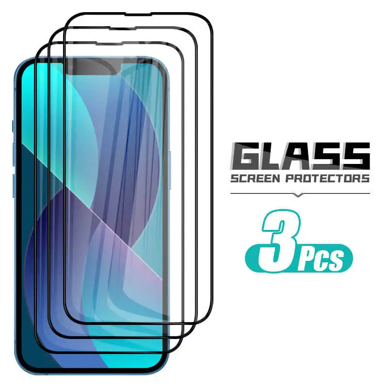 3 Pieces Sheets Screen Protector Glass For iPhone 13 14 15 Pro Max Plus 12 11 Pro Full Cover Tempered Glass Protector