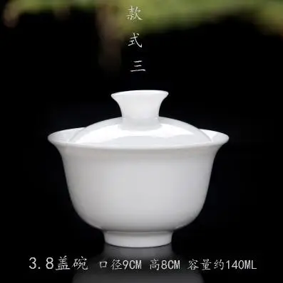 Hoge witte porseleinen theeset, Sancai Bowl, Cover Bowl, theemaker, groot theekopje Gaiwan, puur wit porselein, respect theekom
