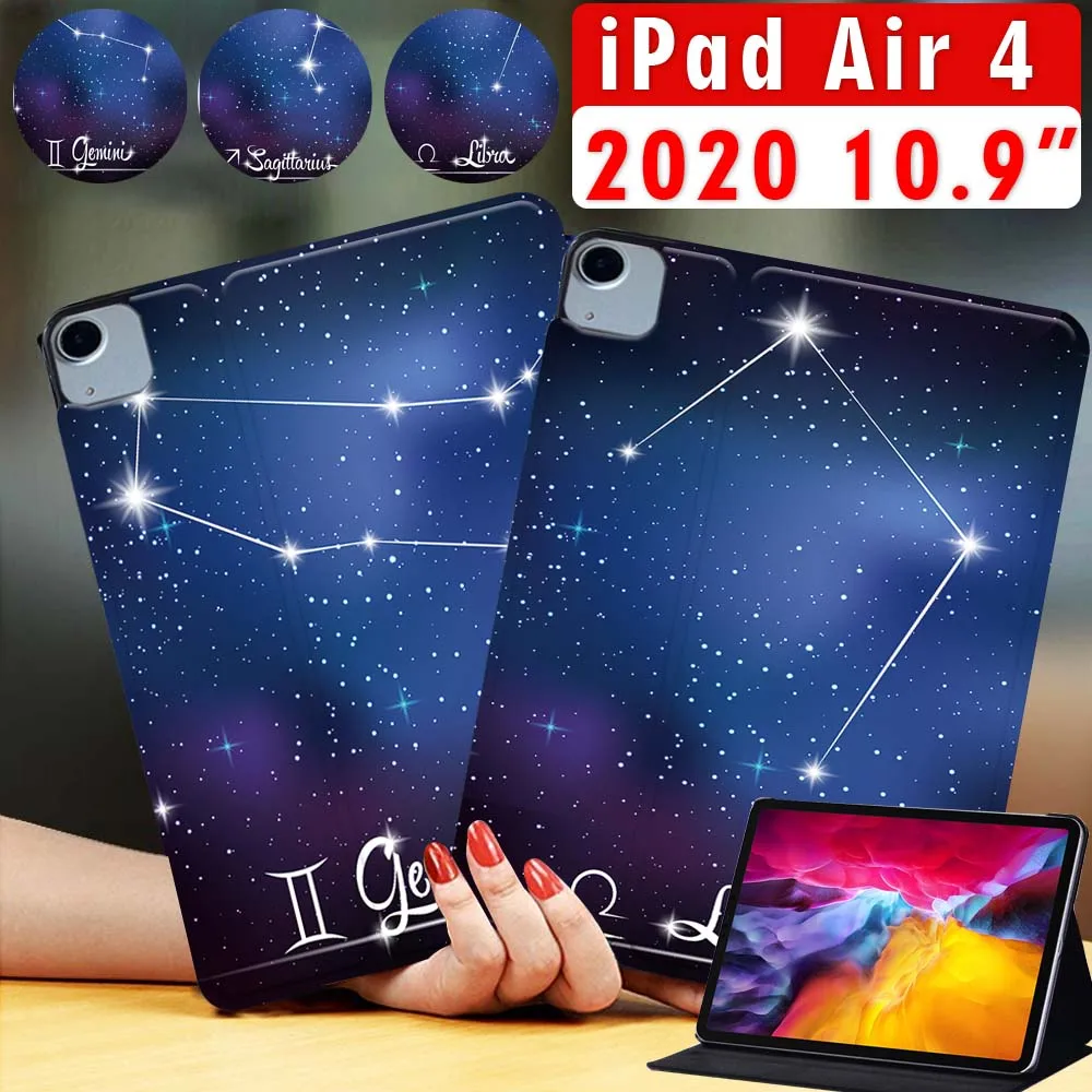 Tablet Case for Apple IPad Air 4 2020 10.9 Inch Star Sign Print Pattern Pu Leather Protective Cover + Free Stylus