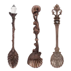 MR 3Pcs/Set Vintage Royal Style Carved Small Coffee Tea Spoon Mini Dessert Spoon Set for Snacks Flatware Ice Cream Tableware