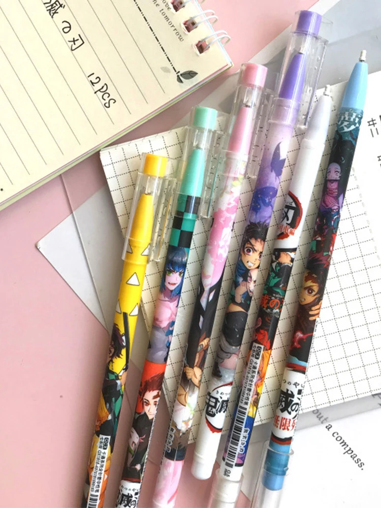 6Pcs/Set Anime Demon Slayer Figure Kimetsu No Yaiba Kamado Tanjirou Nezuko Cute Black ink Neutral Pen Kawaii Gel Pen kids gift