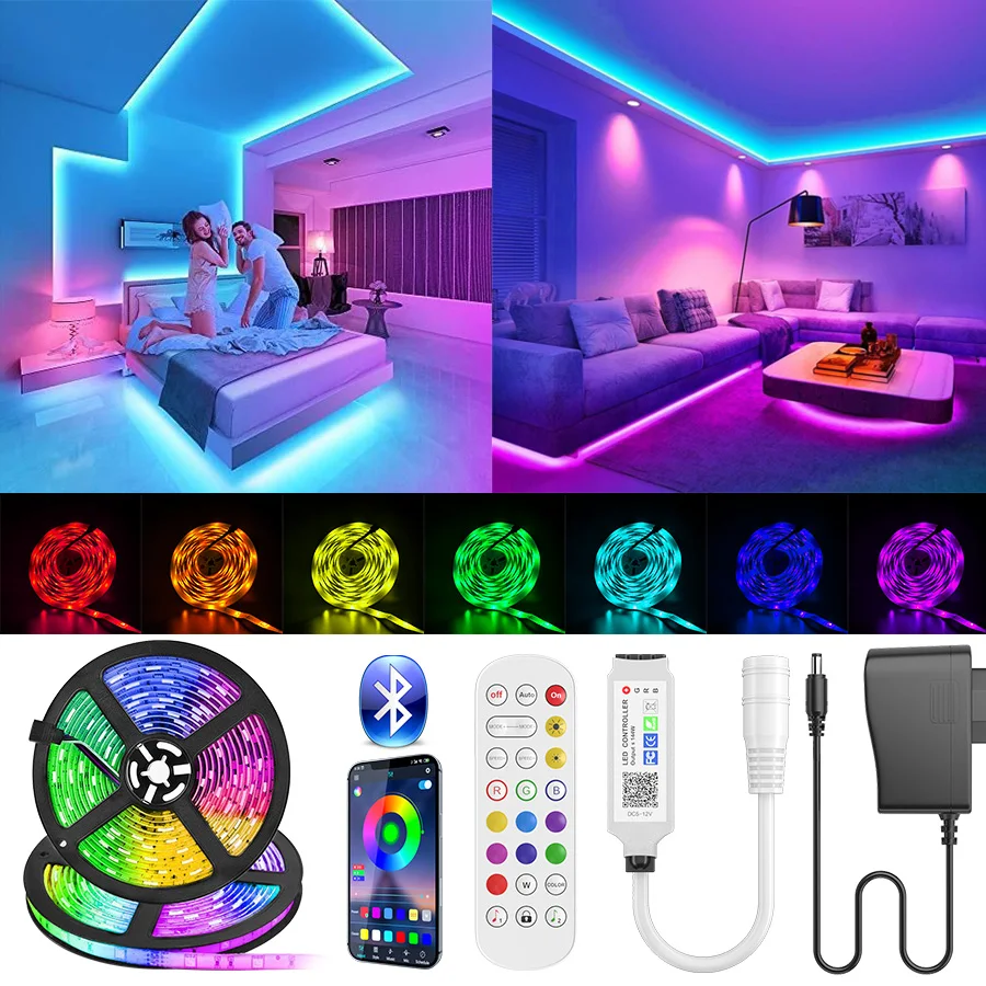 Bluetooth LED Strip Light SMD 5050 RGB led ribbon Flexible Waterproof LED Light 5M 10M Tape Diode DC 12V Power + Controller