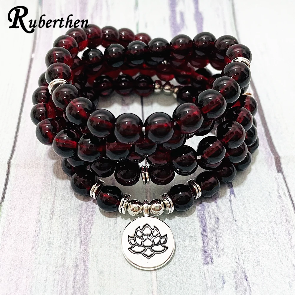 Ruberthen 8 MM Garnet 108 Mala Bead Bracelet For Women Best Spiritual Yoga Meditation Bracelet High Quality Buddhist Jewelry