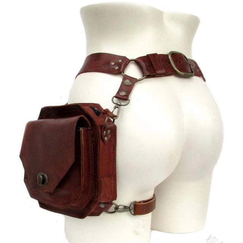 Medieval Waist Ring Belt Pouch Steampunk Leather Fanny Bag For Women Men Viking Knight Cosplay Costume Motorcycle Thigh Wallet