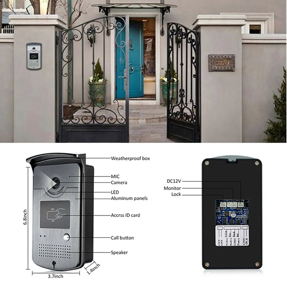 Wired 7 inch Screen Wifi Video Door Phone Intercom Entry System 1 Monitor Support TF Card Record + 1 RFID Doorbell HD Camera