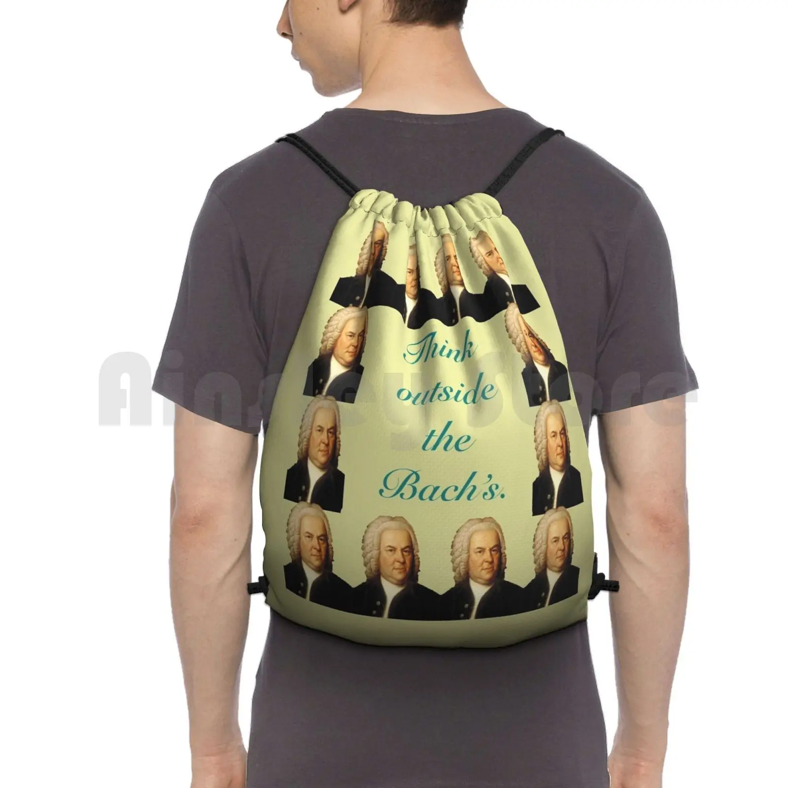 

Think Outside The Bach's Backpack Drawstring Bags Gym Bag Waterproof Bach Funny Classic Pun Think Music