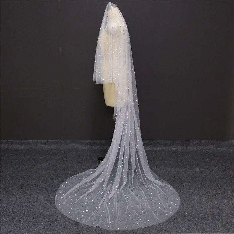 Voile de mariée, Long de perles, monocouche, 3 mètres, sans peigne, 300cm, accessoires de mariage