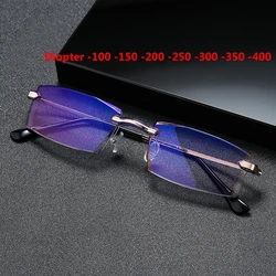 Finished Myopia Glasses Ultralight Metal Frame Men Women Anti Blue Light Rimless Myopic Eyeglasses -1.0 1.5 2.0 2.5 3.0 3.5 4.0