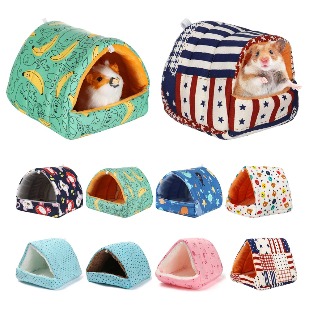 Cute Winter Warm Hamster House Cartoon Print Small Animal Sleeping Bed Guinea Pig Nest Rabbit Squirrel Rats Mini Cage Soft Mat