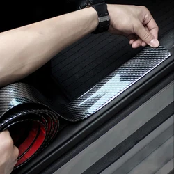 1Pc Carbon Fiber Car Door Sill Stickers Moulding Strip Soft Black Trim Protector Scratch Proof Car Styling Accessory 100cmx3cm