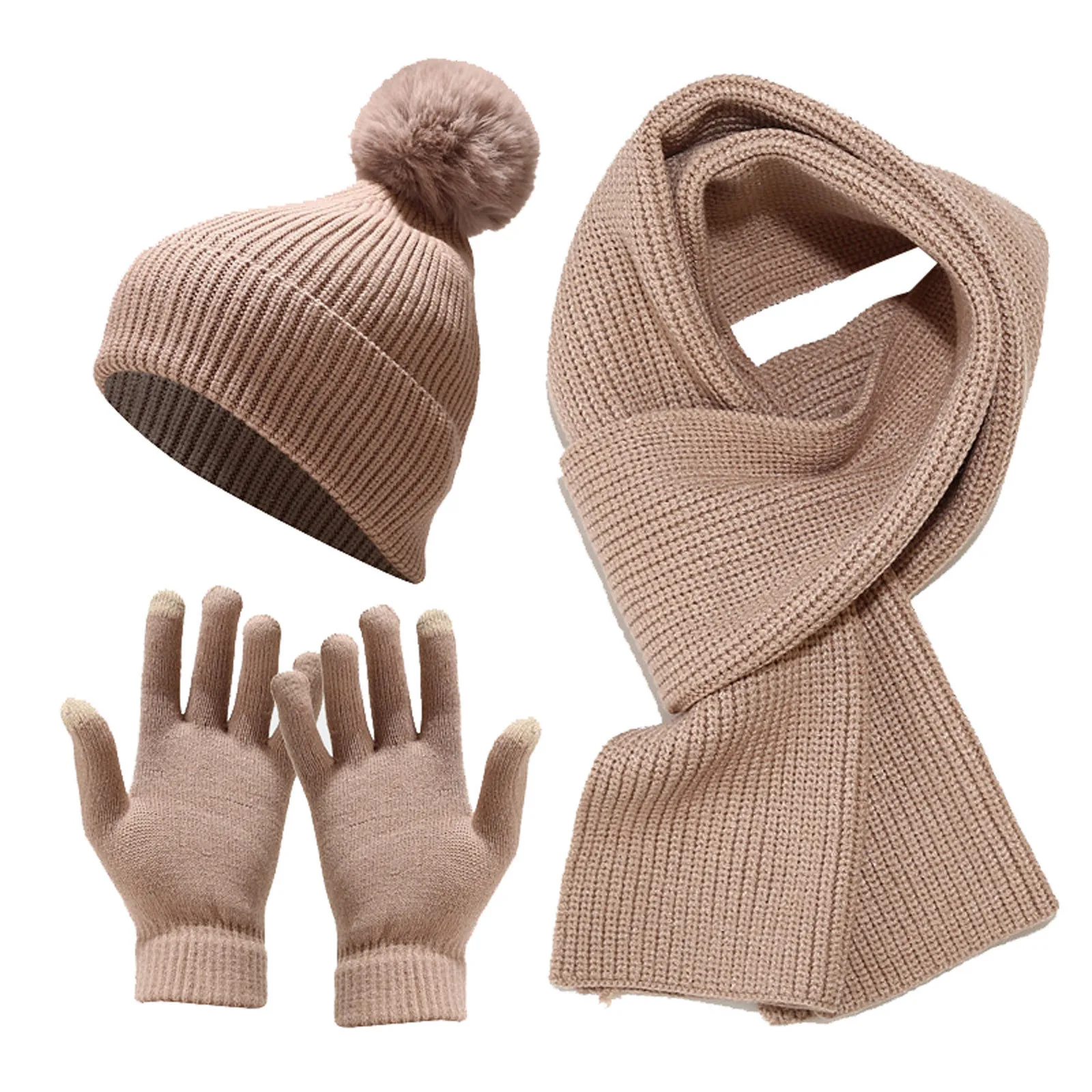 Frauen Hut Schal Handschuhe Set Winter Gestrickte Halten Warme Schals Einfache Feste Farbe Hut Für Männer Frauen Kleidung Zubehör foulard