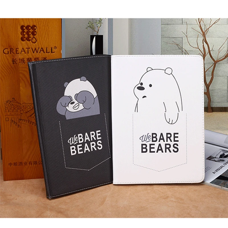 Tablet Case for iPad air pro 10.5 inch PU Leather Silicone Soft Trifold Stand Cute Baked Bear Sleep Smart Cover for air 10.5