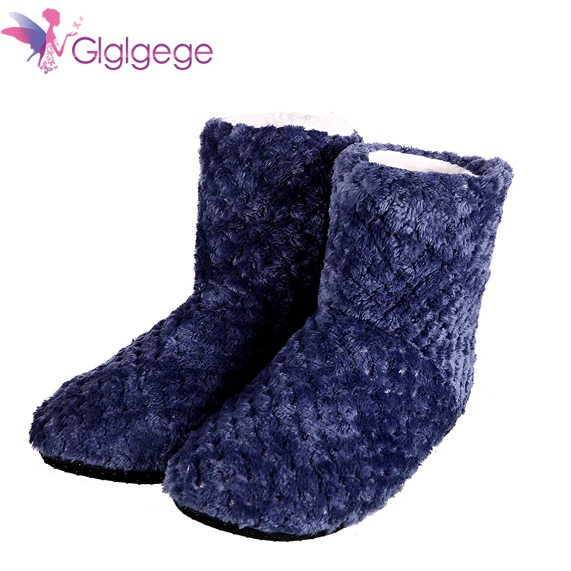 Glglgege High Quality Winter Warm Plaid Shoes Skid Soft Bottom Indoor Home Shoes Warm Plush Indoor Boots For Women Floors Shoes