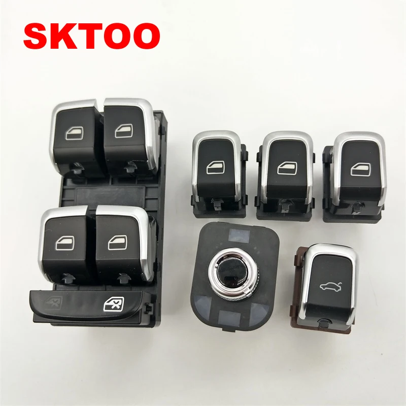 

SKTOO 6PCS Chrome Master Window Lifter Switch+Trunk Switch+ Side Mirror Switch with folding For Audi Q5 B8 B9 A4 A5 8KD 959 851A