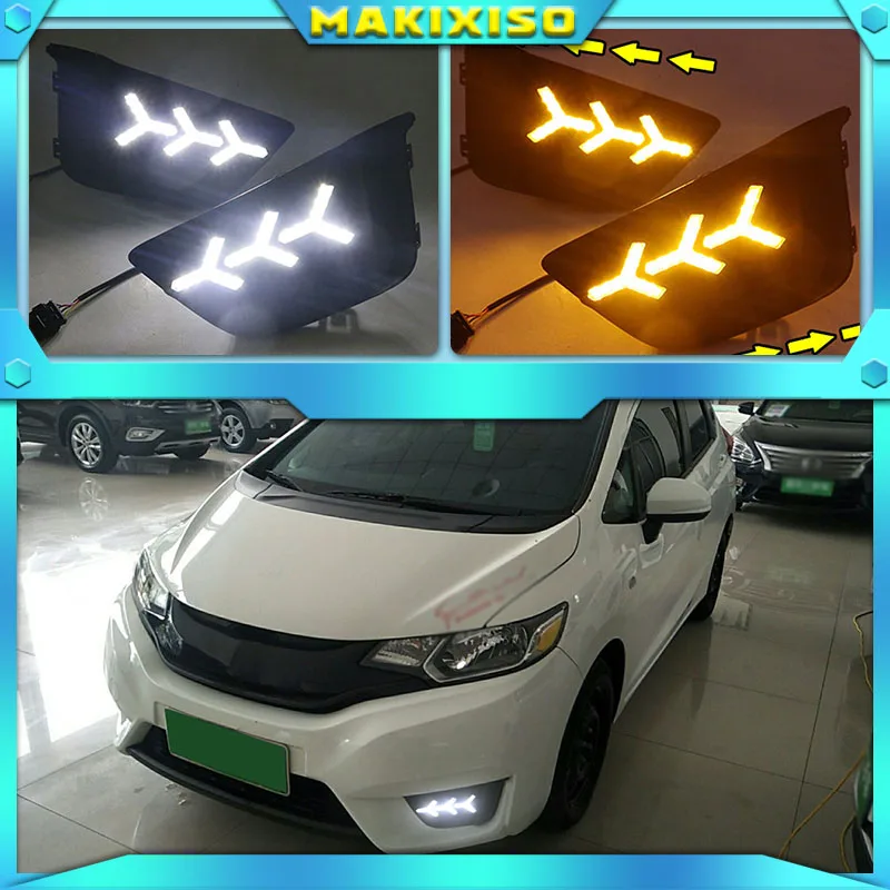 

2 Pcs DRL fog lamp cover Daytime Running Lights with turn signal 12V Daylight For Honda Jazz Fit 2014 2015 2016