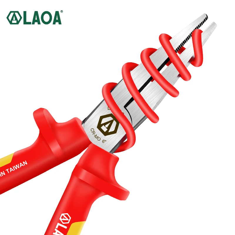 LAOA Insulated Flat Nose Pliers with Teeth High Voltage Resistance 1000V Insulated German certification