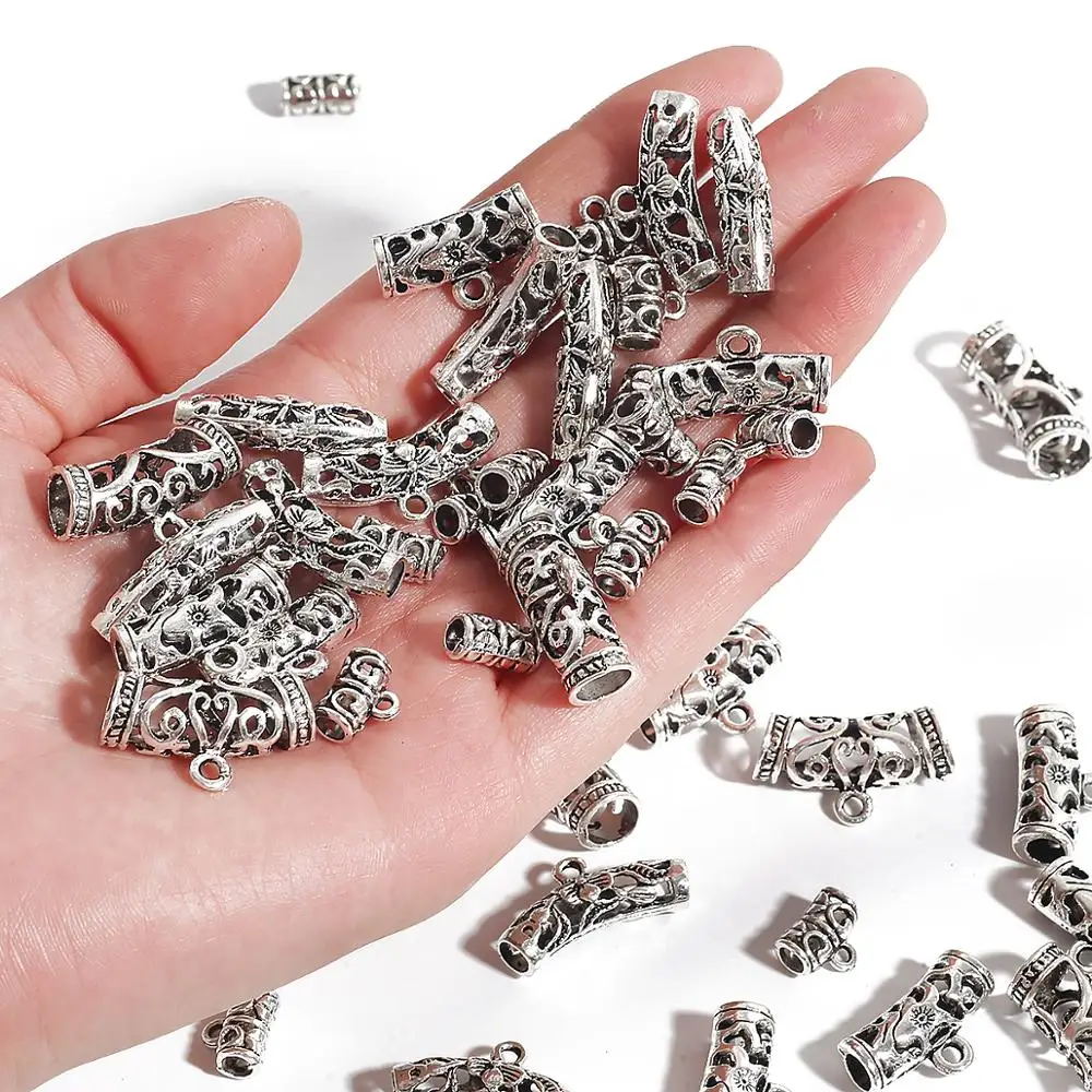 10 sztuk Hollow Metal srebrny Plated luźne koralik Spacer złącze zakrzywiona rurka wisiorki z koralikami dla DIY bransoletka naszyjnik tworzenia biżuterii — zdjęcie 7