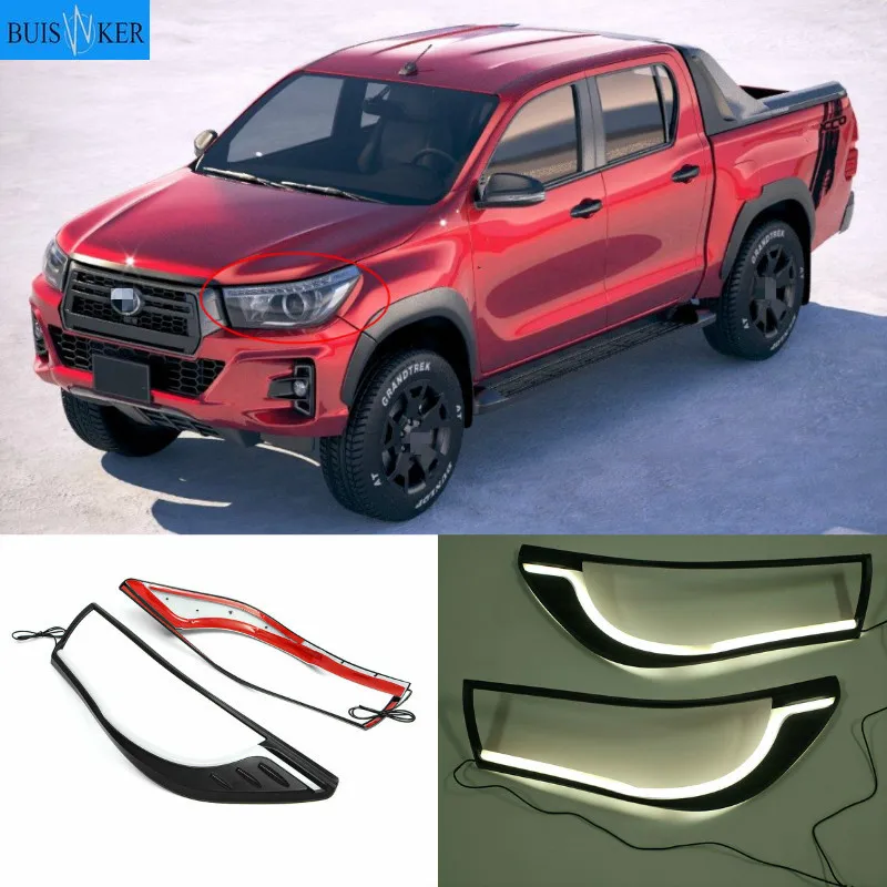 

2PCS LED DRL Daytime Running Light Headlight Lamp Trim Cover Fit For Toyota Hilux Revo 2015 2016 2017 2018