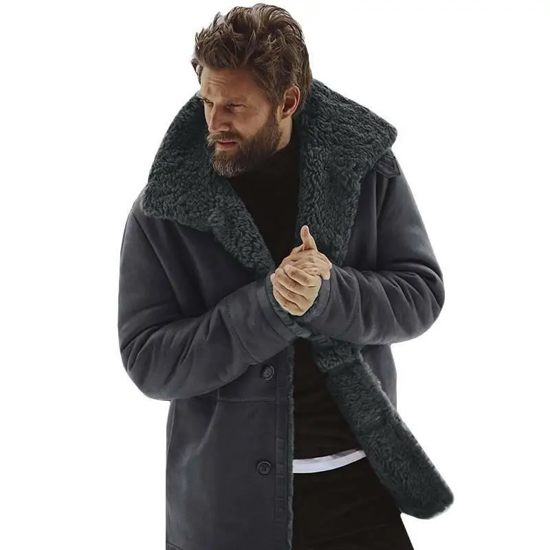 Men Winter Fleece Thick Warm Coat Outwear Trench Leather Jacket Long Sleeve Fur Ropa De Hombre  Men Clothing