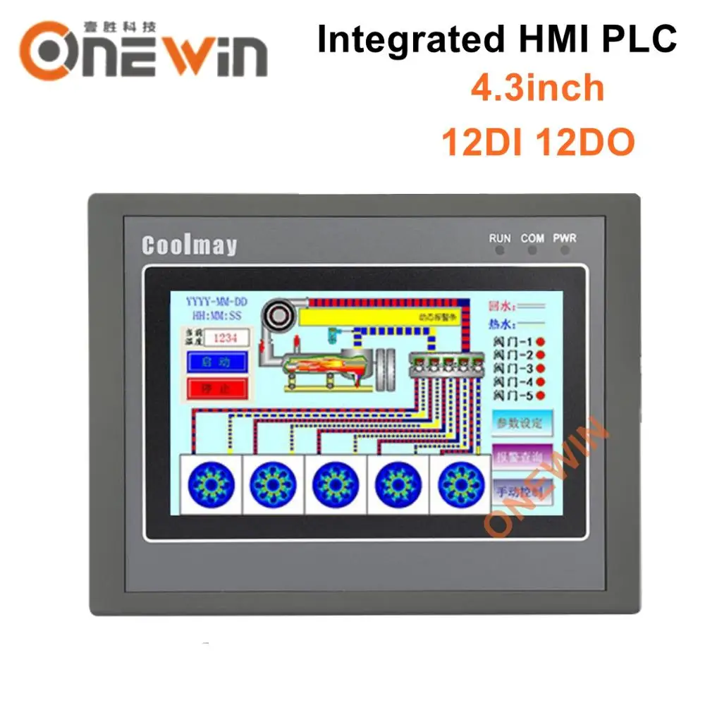 4.3 inch HMI PLC All In One DC24V Transistor Relay Output Digital I/O 12DI 12DO Analog 0-10V RS232 FX2N MX2N-43C-24MT MR