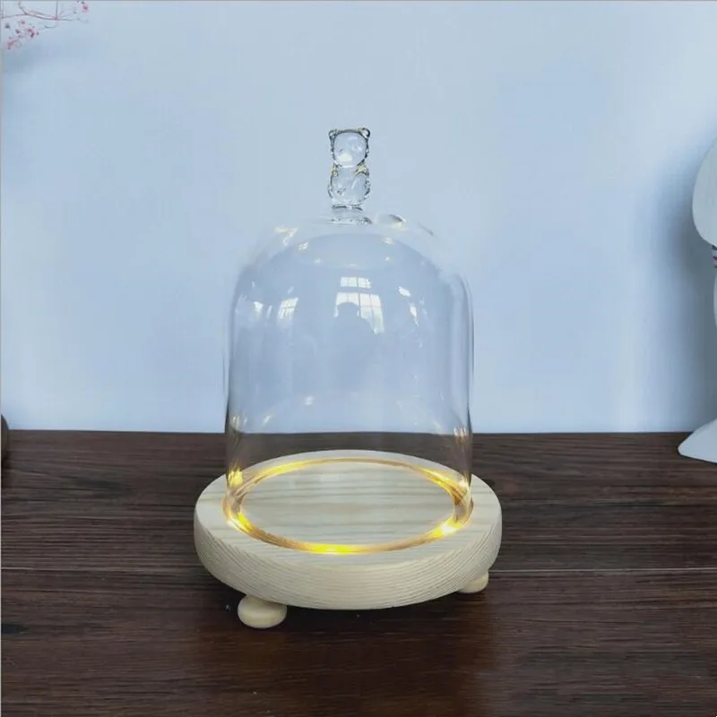 Free Shipping 9*11cm Small Size Warm Luminous Log Base Different Top Glass Dome Home Decoration Transparent Candle Cover Gift