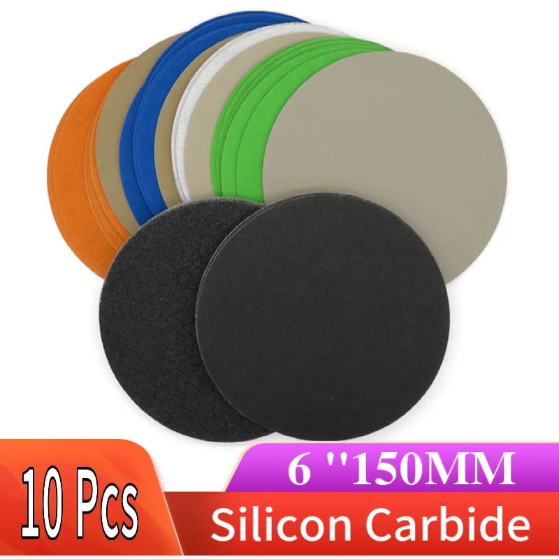 10PCS 6Inch 150MM Waterproof Sandpaper Hook and Loop Sanding Discs Silicon Carbide 60 to 10000 Grits for Polishing & Grinding