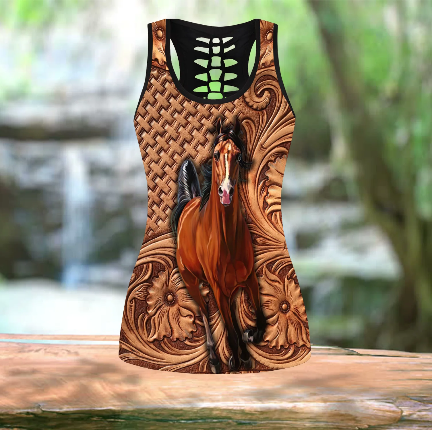 Beautiful Love Horse Art 3D พิมพ์ Hollow Tank Top และชุด Leggings ฟิตเนสหญิงเต็มรูปแบบความยาวกางเกงขายาววิ่งกางเกง DDK71