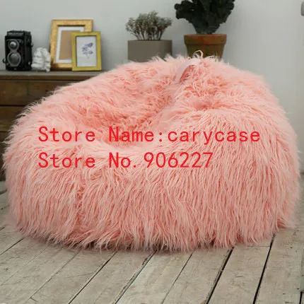 brown soft long fur living room bean bag sofa lounger, relax adults outdoor and indoor bedroom beanbag chair