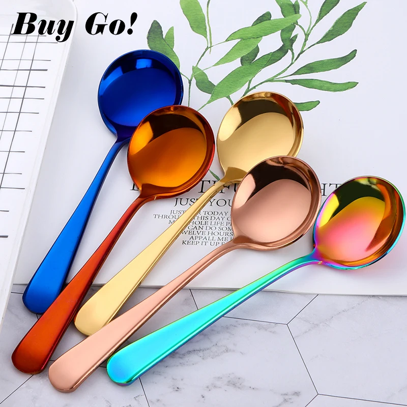 1PC Round Shape Stainless Steel Ice Cream Party Dessert Spoon Teaspoon Gold Tea Coffee Fashion Cold Drink Kids Spoon Tableware