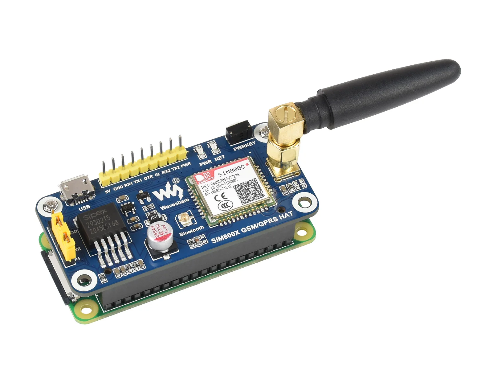 SIM800C GSM/GPRS/Bluetooth HUT Für Raspberry Pi,2G Kommunikation, Bluetooth Daten Übertragung, unterstützt SMS,GPRS,DTMF,HTTP usw.
