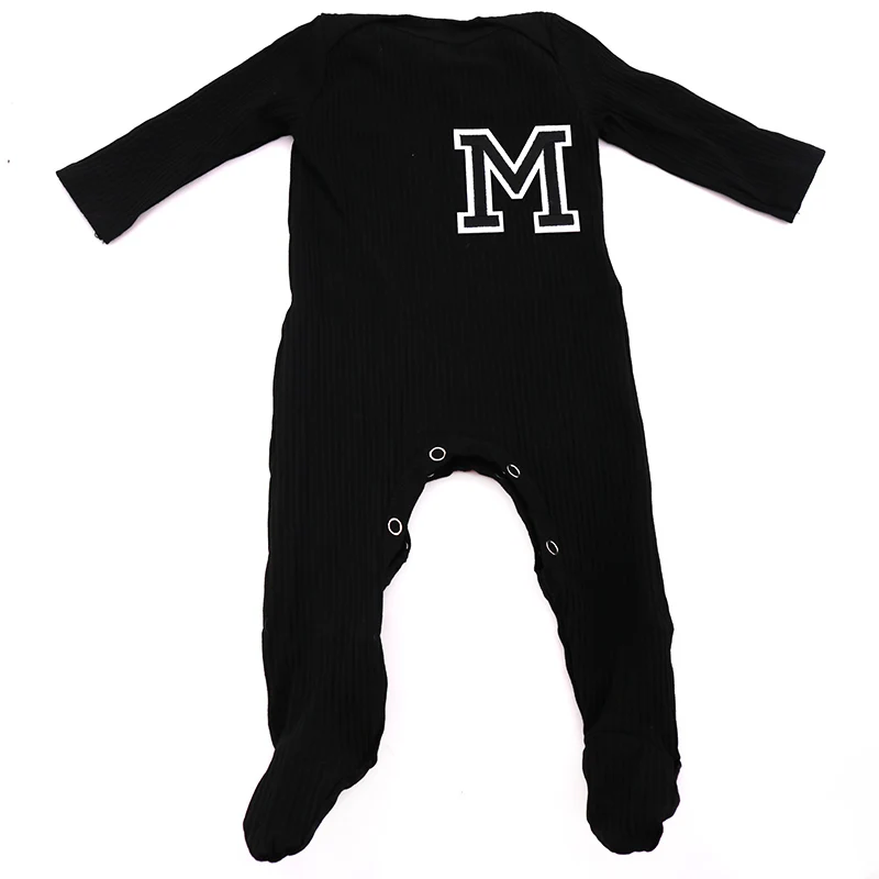 Personalized Letter Baby Girls Boys Cotton Ribbed Rompers Bodysuits Soft baby long sleeves footies family christmas pajamas 2020